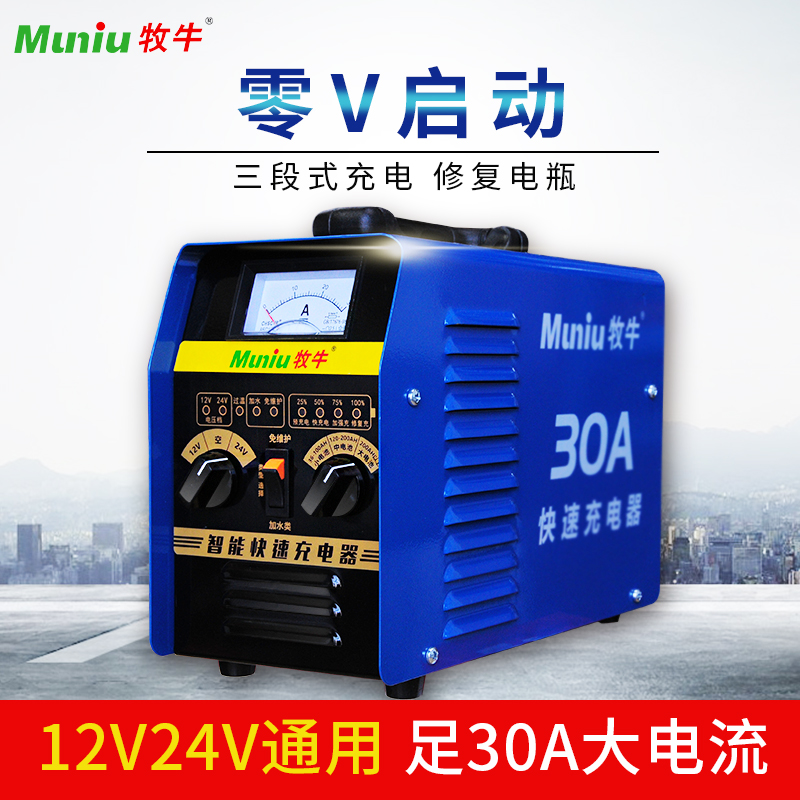 牧牛电瓶充电器12V24V充电机汽车船用货车大功率充满自停自动修复