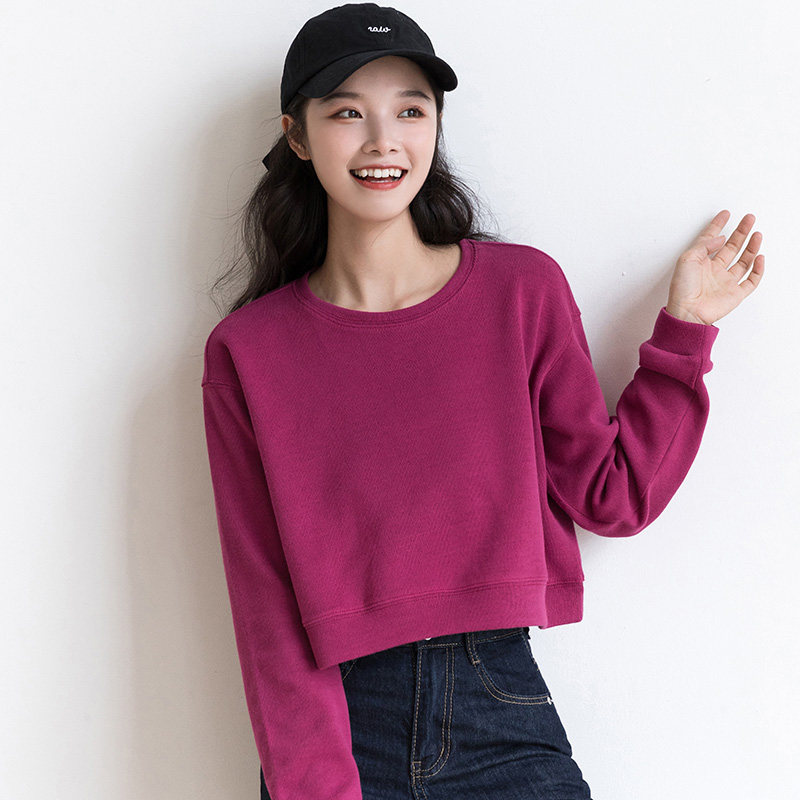 加绒加厚短款卫衣女秋冬季无帽套头宽松韩版小个子潮ins长袖上衣