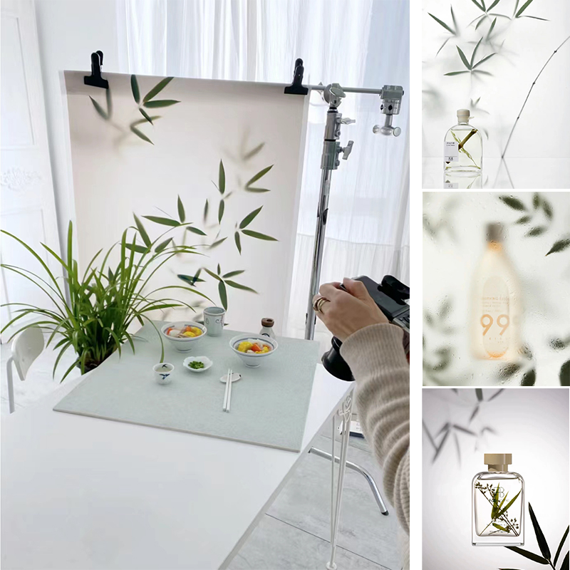 雾面朦胧竹子背景纸 商业静物摄影拍照道具植物叶子中国风3d立体