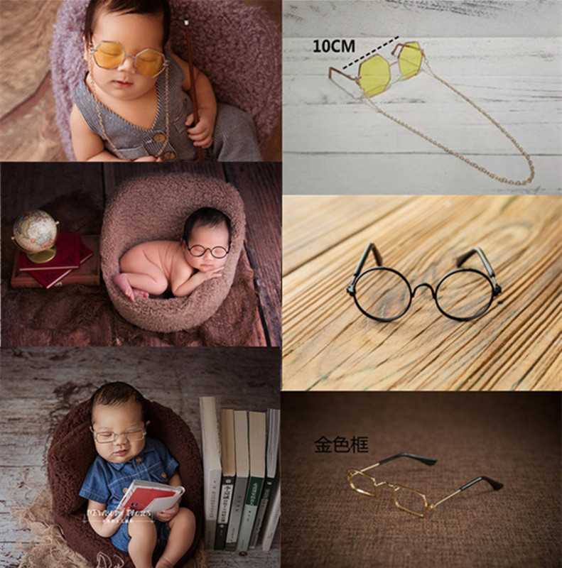 新生儿摄影道具墨镜满月婴儿童拍照复古创意影楼宝宝造型小眼镜框