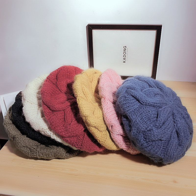 帽子女秋冬季网红麻花针织贝雷帽韩版日系百搭画家帽南瓜蓓蕾帽潮