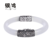 Hong 925 Silver handmade silver jewelry old silversmith silver/white opal bracelet genuine Thai ladies bracelet