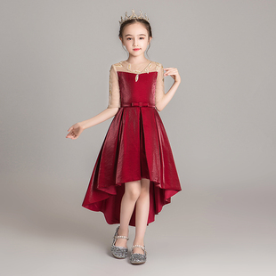 女童礼服公主裙生日女孩红色小花童主持人儿童钢琴演出服高端夏季