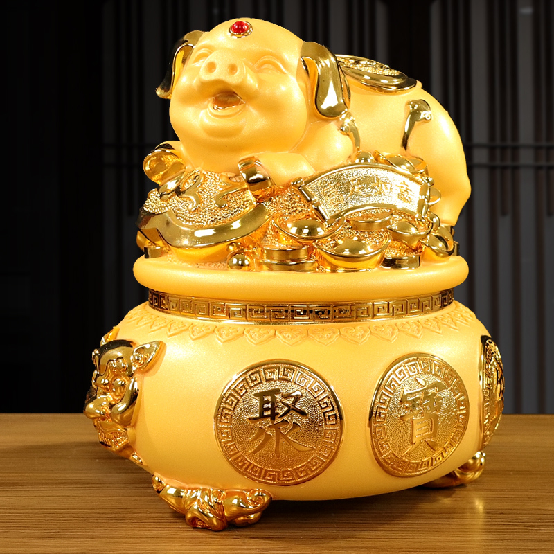 金色猪聚宝盆储钱罐摆件可存取存钱罐客厅酒柜电视柜装饰开业礼品