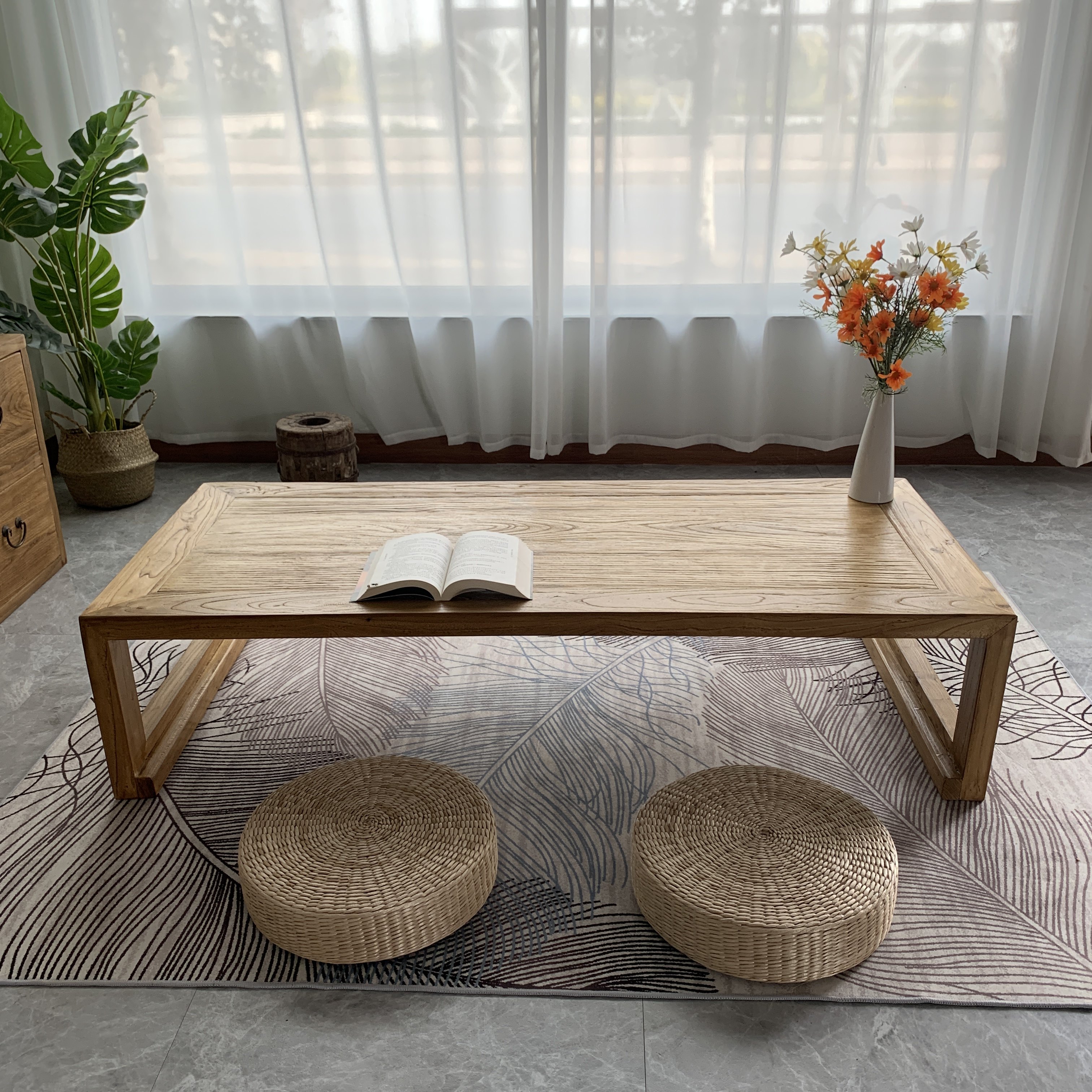 大全—简约榻榻米飘窗桌原木茶桌老榆木茶几阳台小矮桌榫卯日式禅意矮