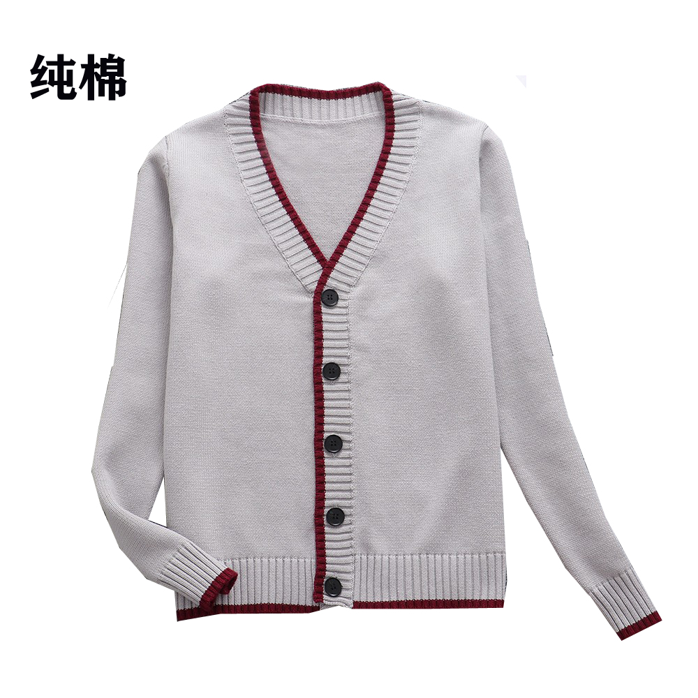 纯棉开衫女针织衫v领长袖线衣外套外搭全棉大码秋jk制服女士毛衣