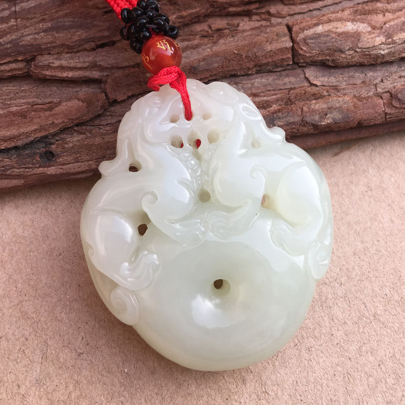 天然和田玉双貔貅平安扣吊坠双德贵人玉坠男女随身项链送证书