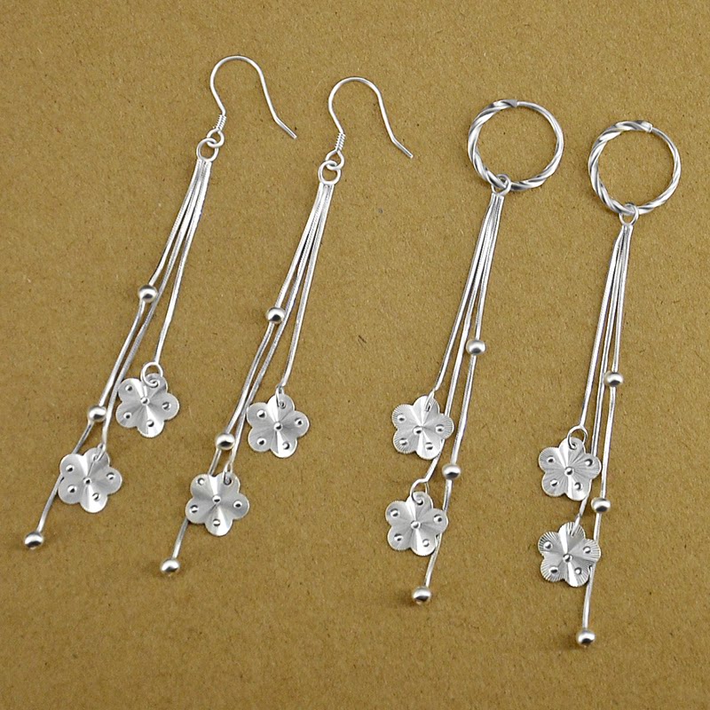 银耳环 纯银 999长的 防过敏_999纯银耳环女日韩个性超仙流苏长款耳坠