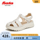 Bata包头凉鞋女2024夏季新款羊皮镂空厚底复古风罗马凉鞋Y8579BL4