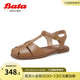 Bata罗马凉鞋女夏商场新款牛皮镂空复古软底包头鞋ARP02BL3