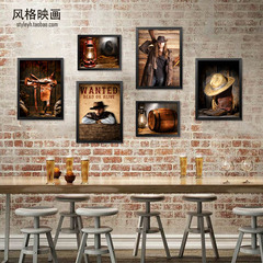 西部牛仔酒吧装饰画怀旧复古挂画个性墙画咖啡厅创意海报有框壁画