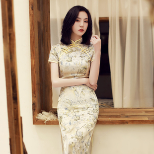 改良旗袍裙夏季年轻款少女时尚日常新式连衣裙中国风复古长款优雅