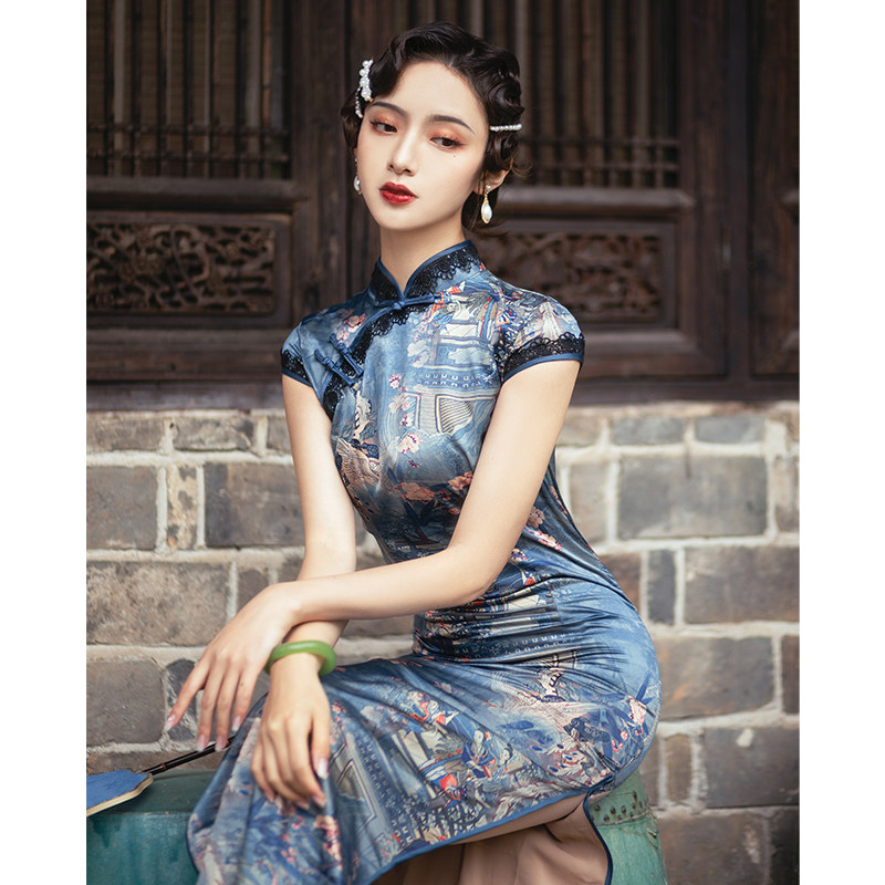 老上海旗袍女夏季2021年新款年轻少女复古气质长款中国风蚀骨民国