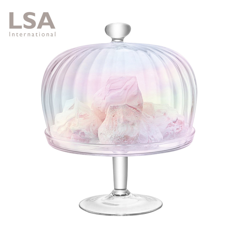英国LSA进口马贝珍珠彩蛋糕托蛋糕罩套装甜品托创意点心盘玻璃罩