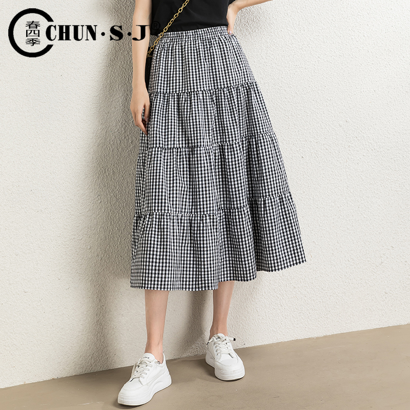 棉麻a字格子半身裙高腰中長款傘裙女小個子2021新款顯瘦蛋糕裙子在類目 女裝/女士精品, 半身裙中 - 來自Buy2taobao.com提供專業的淘寶代購服務