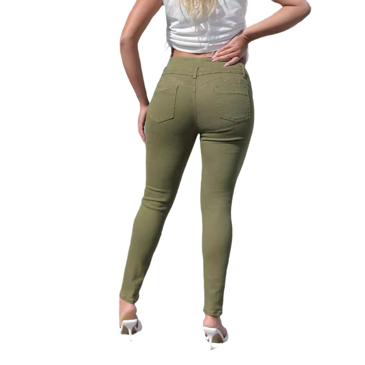 women stretch jeans pants 高腰水洗显瘦百搭紧身翘臀长裤小脚裤