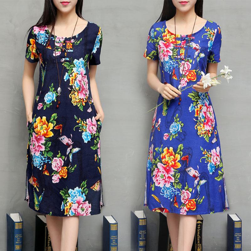 Summer wear new pattern Easy Large Long skirts Retro Ethnic style Women's wear Cotton and hemp Show thin cheongsam Short sleeved Dressin the Women's clothing/Boutique , Dress category - from Buy2taobao.com to provide professional Taobao agent buy service