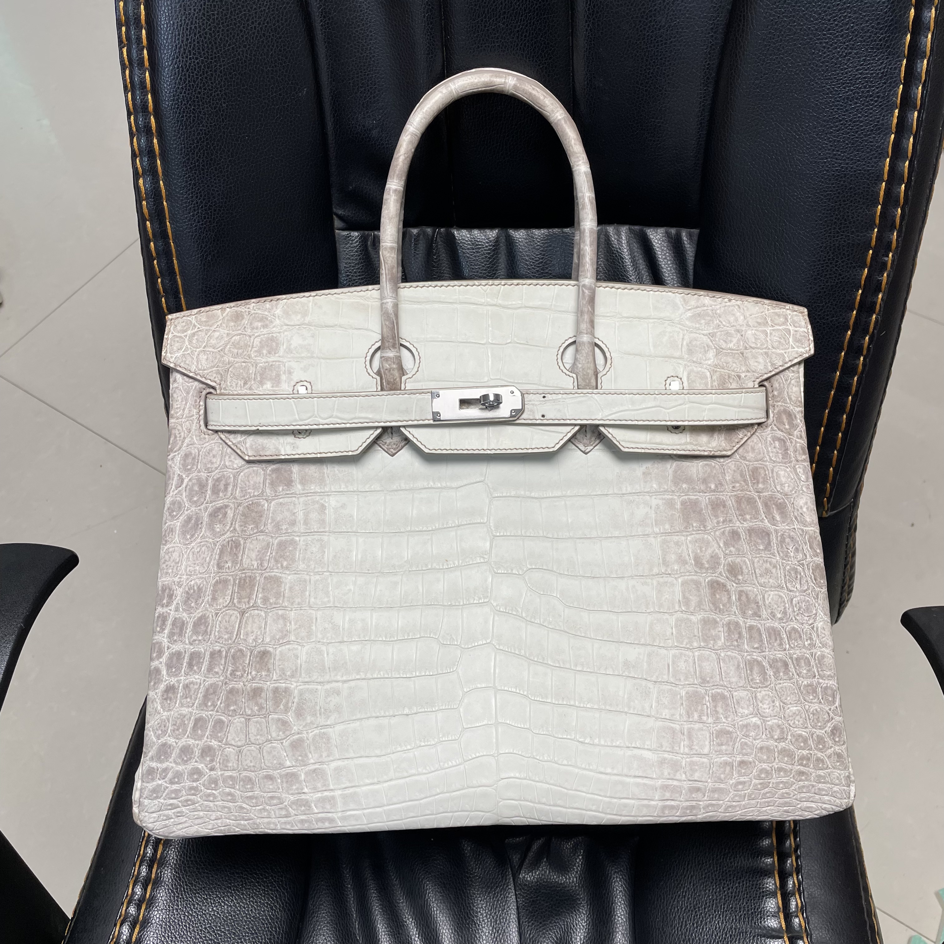 热销铂金包真皮35_35cm喜马拉雅白铂金包bk女士手提包三张皮做手缝蜡