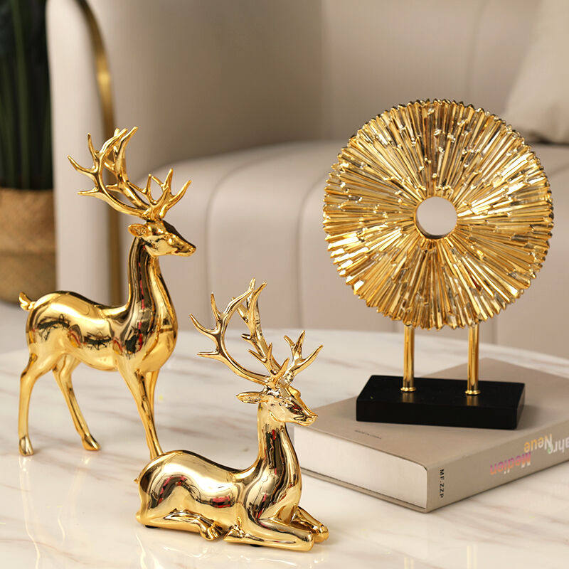 轻奢客厅酒柜玄关装饰品摆件简约现代风格金鹿招财办公室乔迁礼品