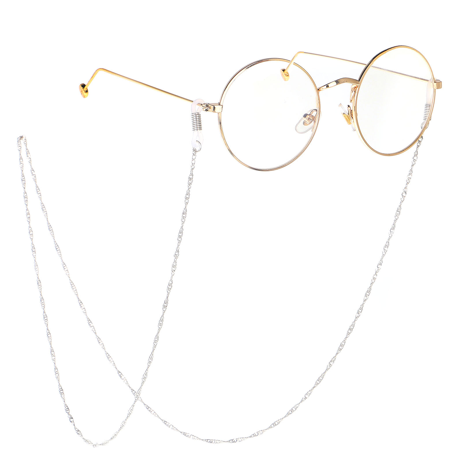 热款 时尚简约 银金色 新款眼镜链 防滑 螺旋纹 水波纹眼镜链