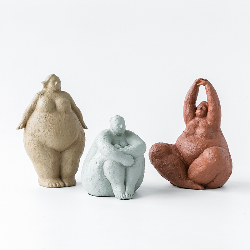 北欧式抽象人物雕塑 树脂胖女人泥塑工艺品电视柜酒柜桌面摆件已售