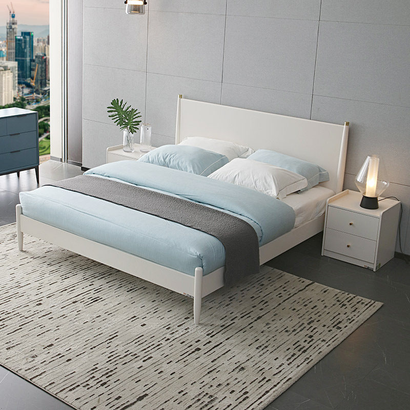 8m北欧白色实木脚板式床