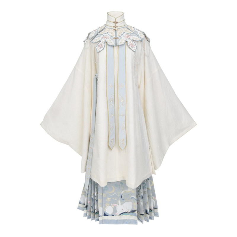 【与卿记】冬月令明制原创立领斜襟长袄明披云肩套装刺绣汉服秋冬