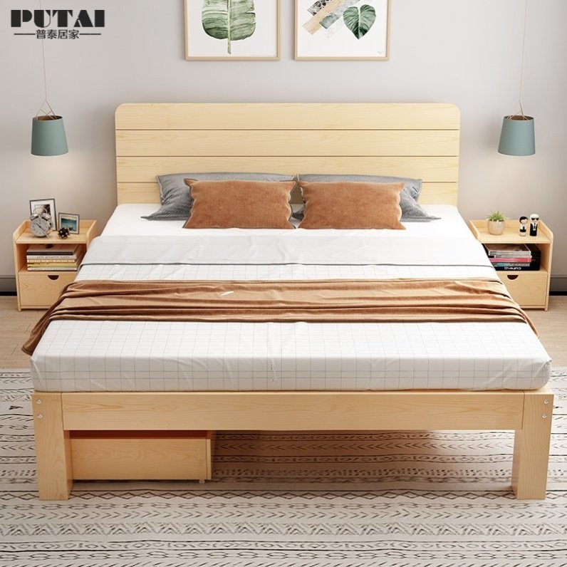 田园床主卧实木床床铺18米床单简易全实木普通简单午睡出租房简