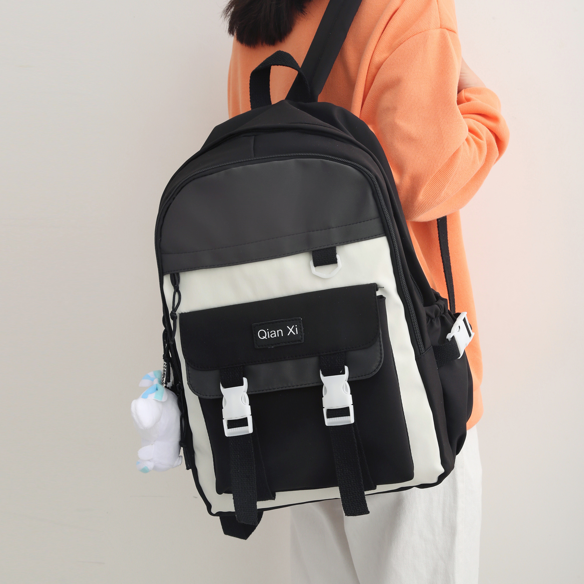 网红书包女初中生大容量森系ins风日系韩版黑色高中小学生双肩包