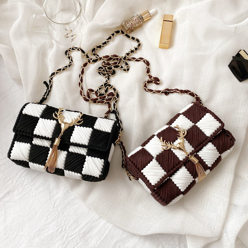 手工编织包包diy材料包自制格子包毛线冰条网格包送女朋友斜挎包