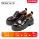 Hongkee/红科单鞋女2024新款系带女鞋子圆头厚底小皮鞋HA54S101