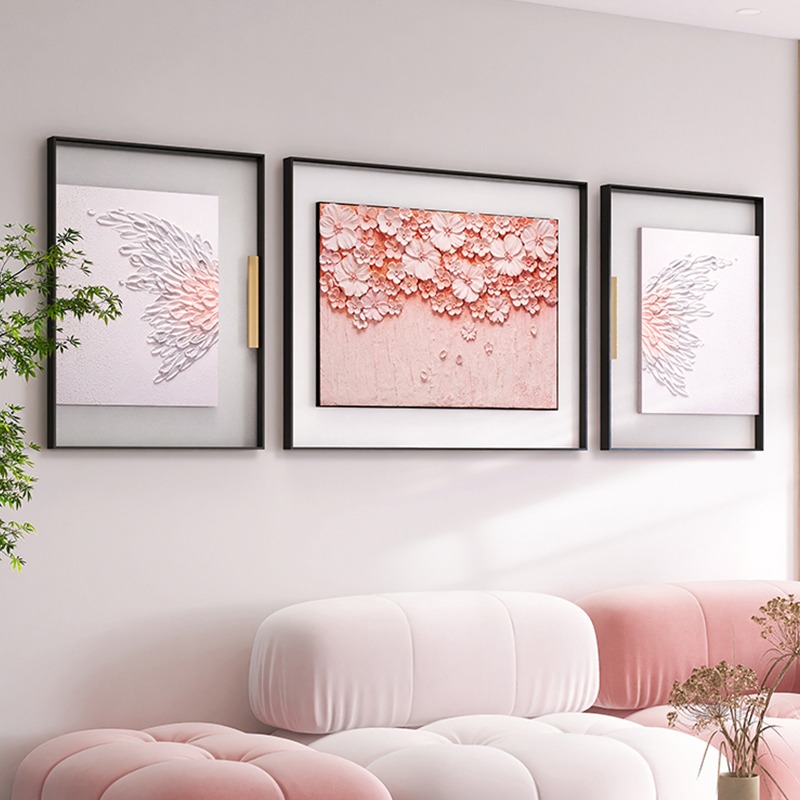 现代简约客厅沙发背景墙装饰画纯手绘创意艺术三联画高档肌理挂画