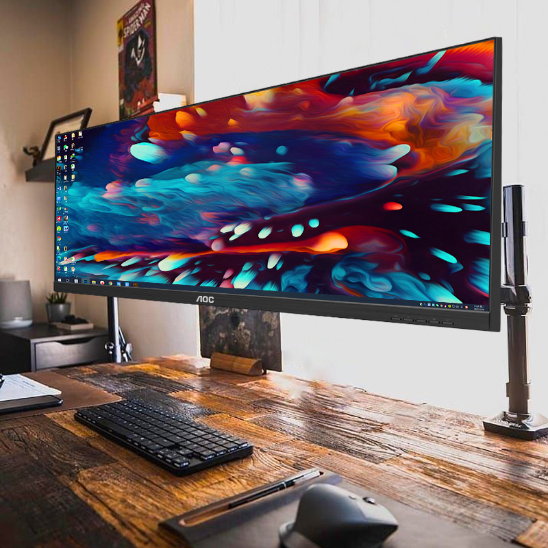 aoc 34英寸带鱼屏2k显示器ips专业设计21:9带音箱65w type-c宽屏幕
