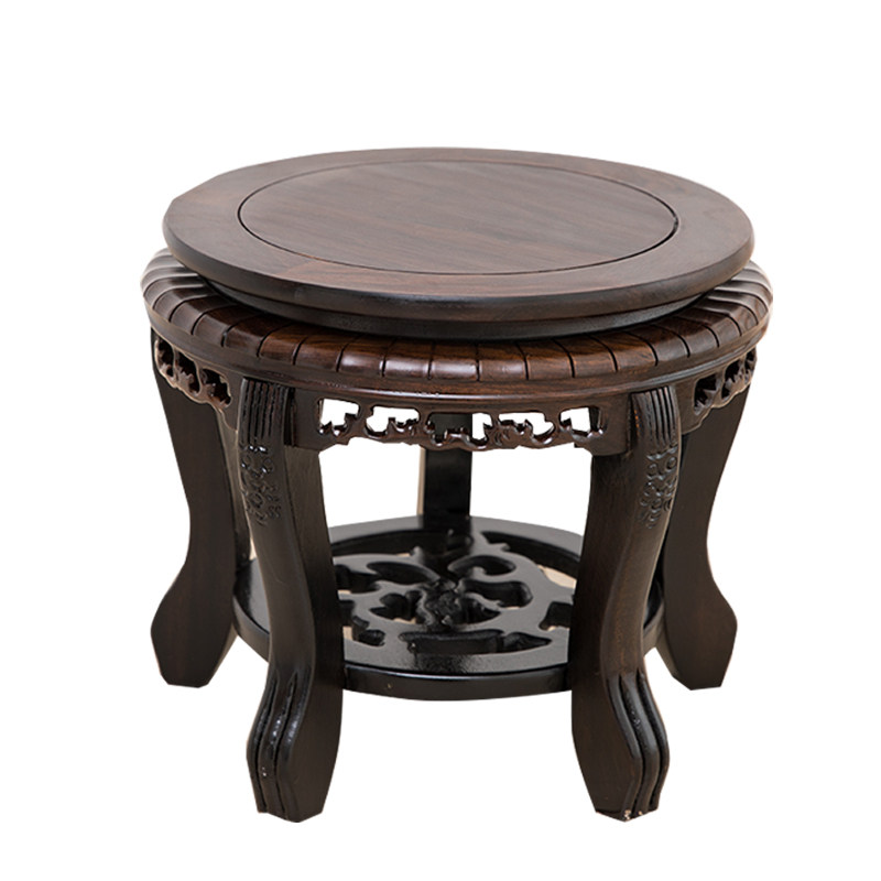 实木黑檀木中式鼓凳圆凳子红木餐桌矮凳古筝梳妆凳花架底座换鞋凳
