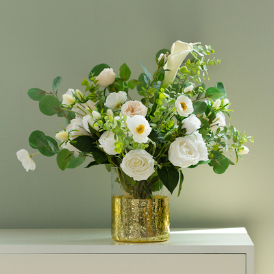 仿真花白色玫瑰花花束客厅绢花插花花艺摆设电视柜假花装饰品摆件