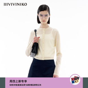 IIIVIVINIKO2024春季新款“真丝羊毛混纺”合体圆领针织开衫女