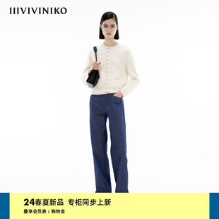 IIIVIVINIKO2024春季新款“美丽诺羊毛”落肩缩绒复古针织开衫女