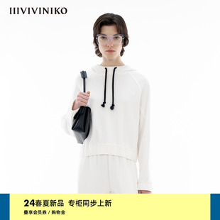 IIIVIVINIKO2024春季新款“纯棉法式毛圈”蝙蝠袖截短连帽卫衣女