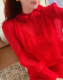 “盛开的花”法式设计感小众高级感 RED真丝优雅气质红色衬衫女