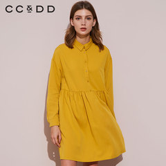 CCDD2020春装新品专柜正品时尚简约女通勤舒适黄色连衣裙