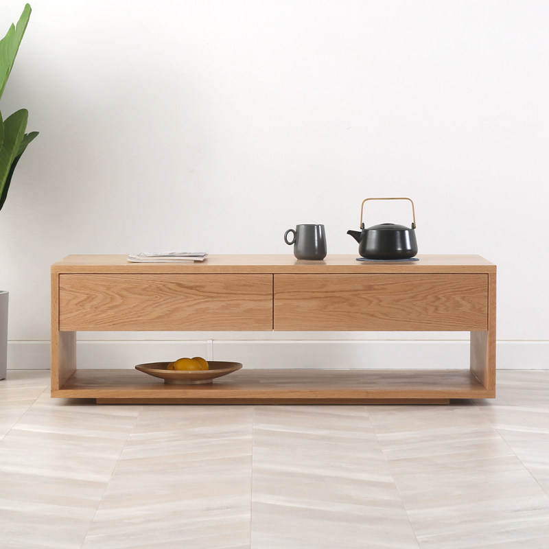 北欧实木茶几橡木简约小户型客厅家具日式黑胡桃木茶桌电视柜组合
