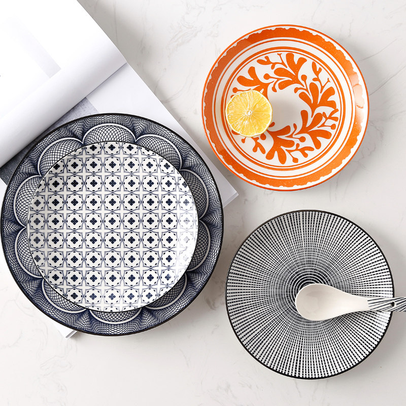 菜盘6寸8寸创意家用釉下彩陶瓷圆盘餐具碟子圆形碟点心盘面盘盘子