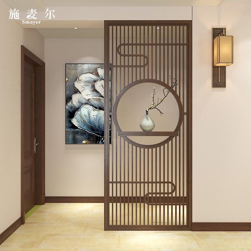屏风隔断客厅实木玄关新中式禅意通顶入户进门端景别墅样板房座屏