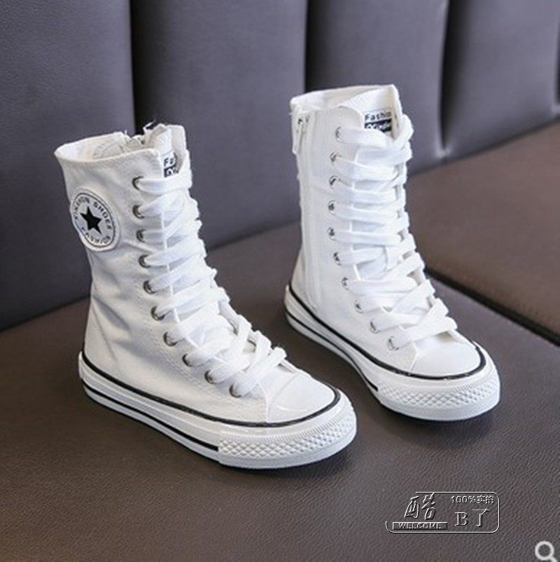 儿童高帮帆布鞋2021秋季新款韩版女童时尚中筒靴中大童单靴短靴潮