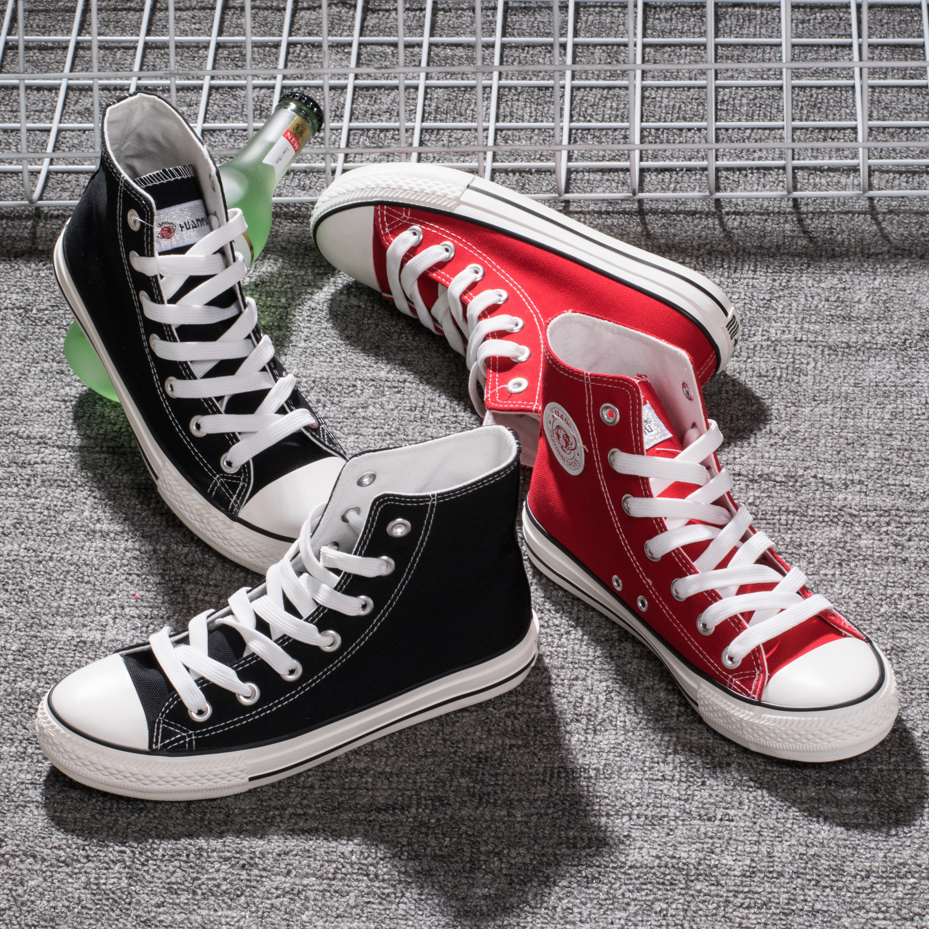 环球帆布鞋女高帮小白学生韩版2017平底百搭春季透气原宿系带板鞋