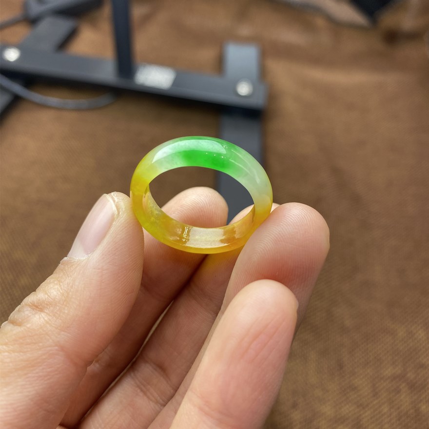 天然缅甸老坑a货翡翠戒指冰种黄翡飘阳绿玉石指环福禄寿招财扳指