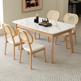 原木色餐桌椅组合小户型桌子客厅家用现代简约实木长方形2024新款