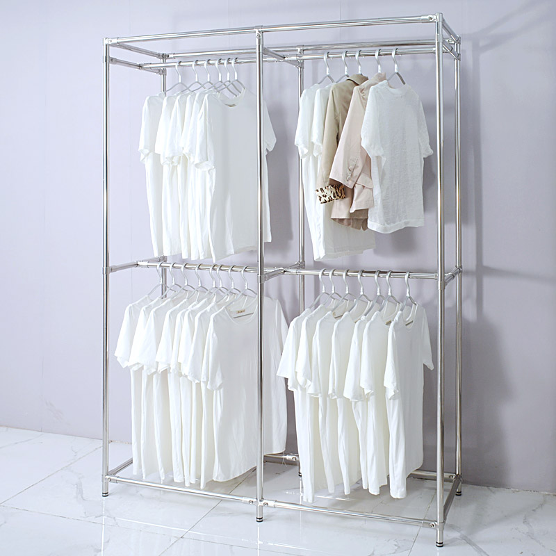 不锈钢置物架卧室挂衣架落地式晾晒衣架定制简易衣柜阳台单杆衣架