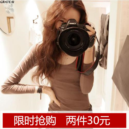 韩版弹力莫代尔秋衣性感大圆领t恤长袖女修身显瘦紧身打底衫1包邮|msdalam kategori Butik wanita / wanita, baju-T - dari Buy2taobao.com untuk memberikan perkhidmatan ejen Taobao profesional membeli