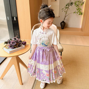 女童马面裙2024夏季新款汉服套装复古中国风明制汉元素古装表演服